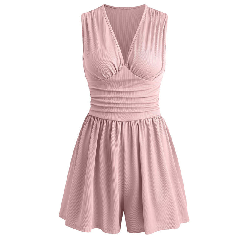 🥳2026 HOT SALE🥳💞50K+ SOLD!👗🌸 50% OFF! V-Neck Ruched Waist Romper – Sleeveless & flattering, pleated waist defines curves. Soft & breathable, perfect for sunny days. Sizes S-2XL. Your effortless summer go‑to. 🦋✨