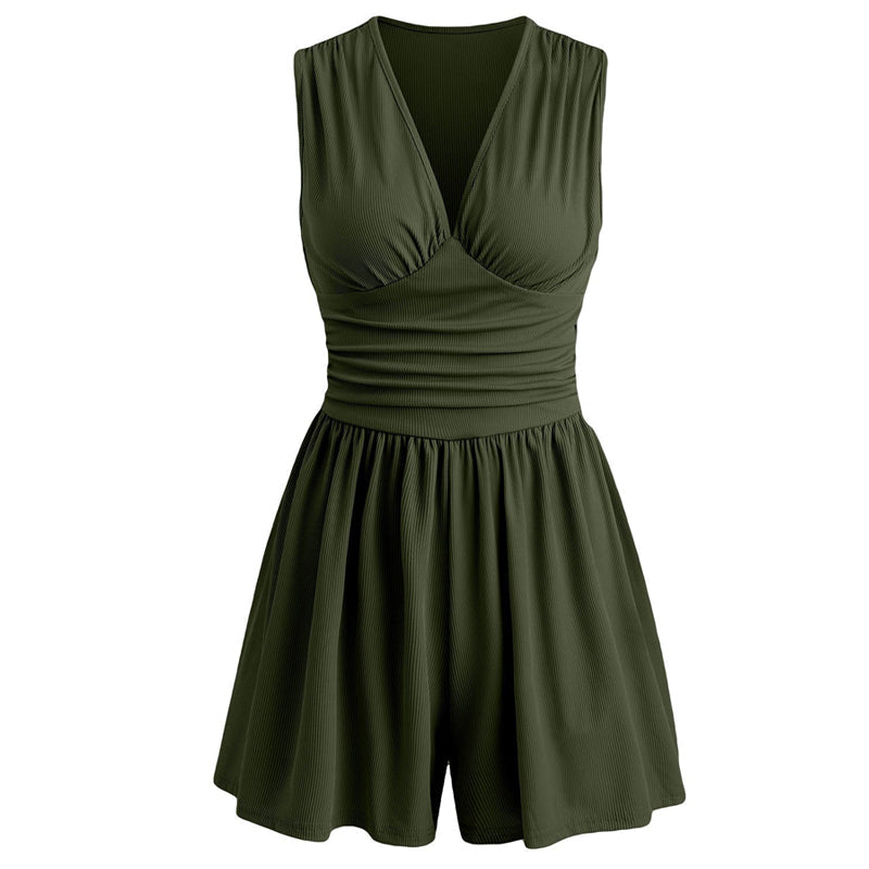 🥳2026 HOT SALE🥳💞50K+ SOLD!👗🌸 50% OFF! V-Neck Ruched Waist Romper – Sleeveless & flattering, pleated waist defines curves. Soft & breathable, perfect for sunny days. Sizes S-2XL. Your effortless summer go‑to. 🦋✨
