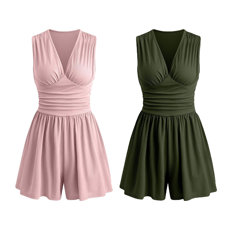 🥳2026 HOT SALE🥳💞50K+ SOLD!👗🌸 50% OFF! V-Neck Ruched Waist Romper – Sleeveless & flattering, pleated waist defines curves. Soft & breathable, perfect for sunny days. Sizes S-2XL. Your effortless summer go‑to. 🦋✨