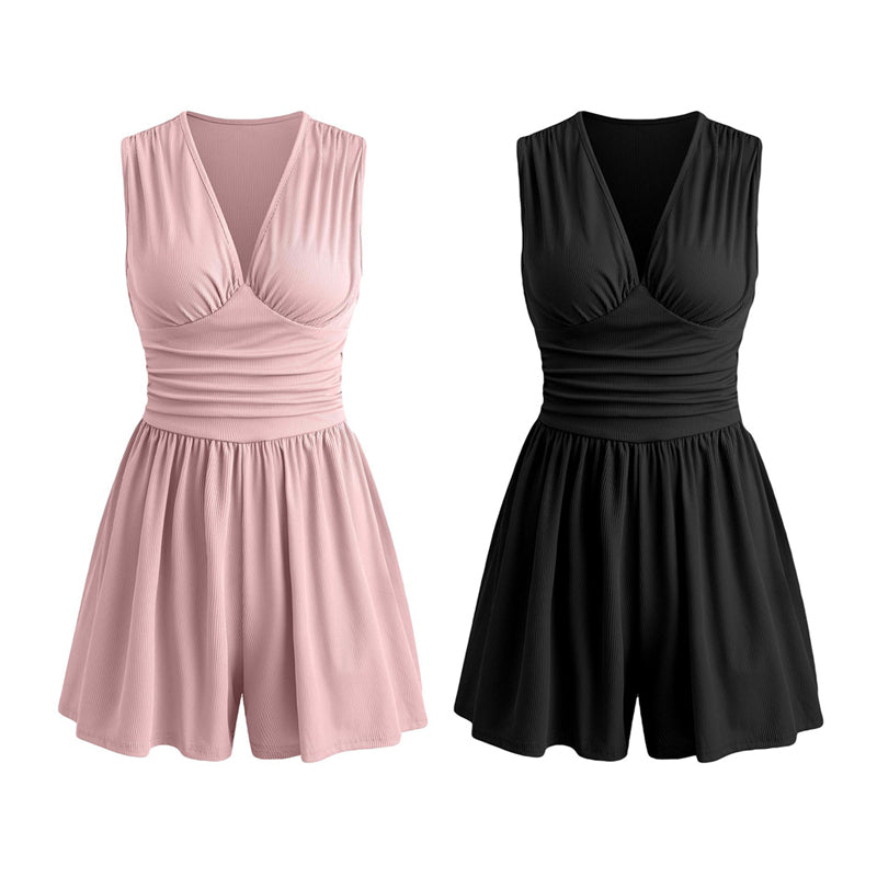 🥳2026 HOT SALE🥳💞50K+ SOLD!👗🌸 50% OFF! V-Neck Ruched Waist Romper – Sleeveless & flattering, pleated waist defines curves. Soft & breathable, perfect for sunny days. Sizes S-2XL. Your effortless summer go‑to. 🦋✨