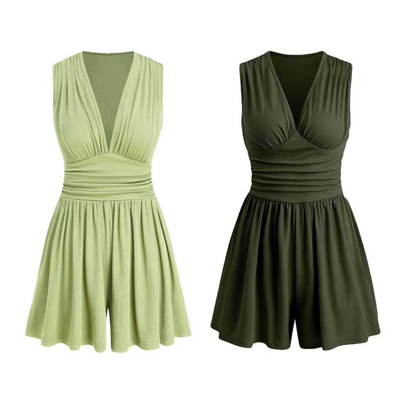 🥳2026 HOT SALE🥳💞50K+ SOLD!👗🌸 50% OFF! V-Neck Ruched Waist Romper – Sleeveless & flattering, pleated waist defines curves. Soft & breathable, perfect for sunny days. Sizes S-2XL. Your effortless summer go‑to. 🦋✨