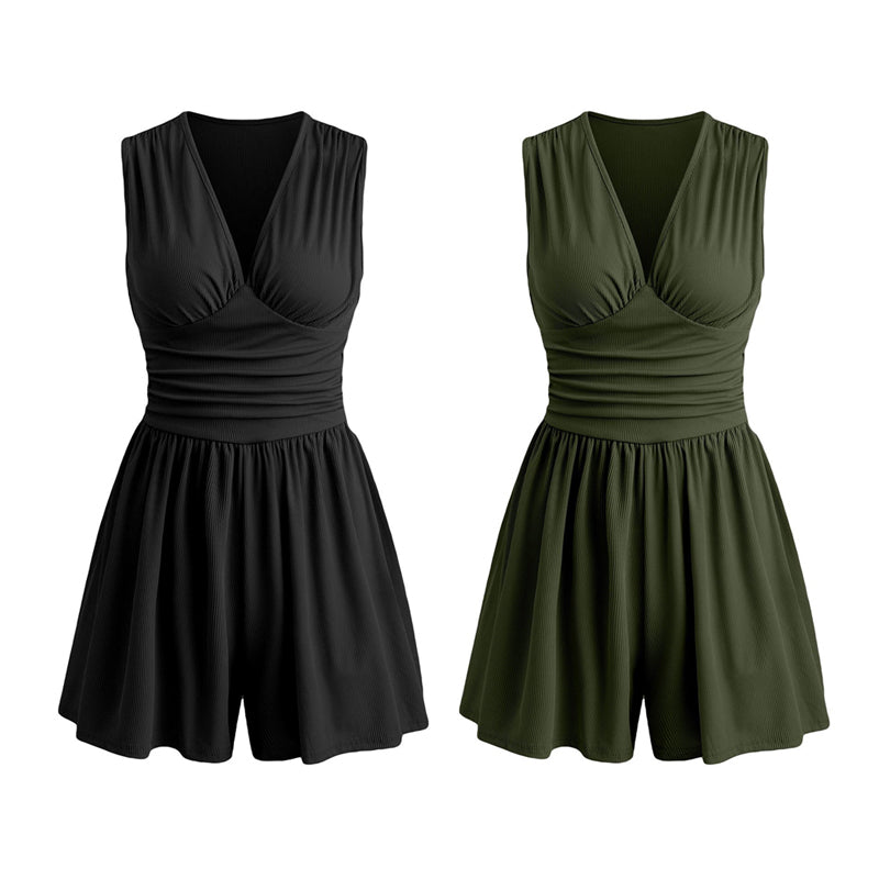 🥳2026 HOT SALE🥳💞50K+ SOLD!👗🌸 50% OFF! V-Neck Ruched Waist Romper – Sleeveless & flattering, pleated waist defines curves. Soft & breathable, perfect for sunny days. Sizes S-2XL. Your effortless summer go‑to. 🦋✨