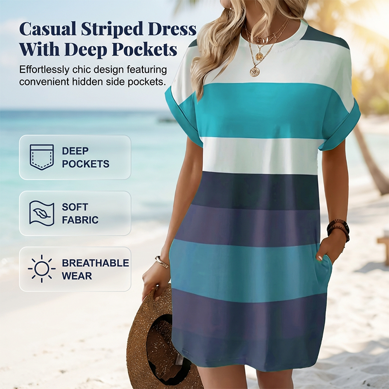 🥳2026 HOT SALE🥳💞50K+ SOLD!🏖️💨 50% OFF! Striped Midi Dress – Lightweight & breathable, effortless drape. Beach cover-up to evening dinner, one dress does it all. Pink, green, sky blue & more. 🌊✅