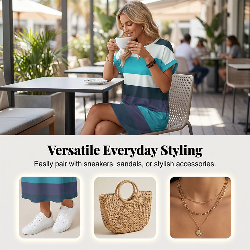 🥳2026 HOT SALE🥳💞50K+ SOLD!🏖️💨 50% OFF! Striped Midi Dress – Lightweight & breathable, effortless drape. Beach cover-up to evening dinner, one dress does it all. Pink, green, sky blue & more. 🌊✅