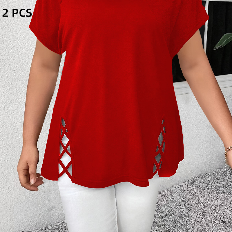 🥳2026 HOT SALE🥳💞50K+ SOLD!💥💕🌿 50% OFF! Women’s Solid Color Tunic – Classic V-neck, unique lattice cutouts. Skin-friendly fabric, great coverage. Black, red, blue & more. Sizes S-2XL. 👚✅
