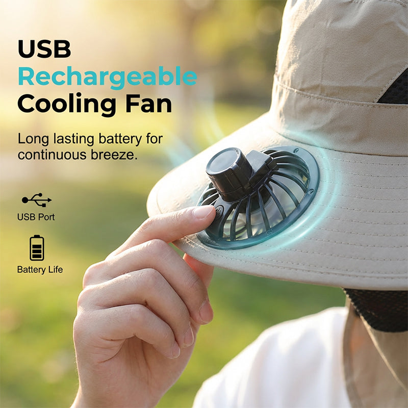🥳2026 HOT SALE🥳💞50K+ SOLD!🌬️👒 50% OFF! Outdoor Cooling Fan Hat – 360° neck flap, detachable face shield. Keeps you cool & sun‑safe. Ideal for hiking, fishing & all summer adventures. 🎣⛰️