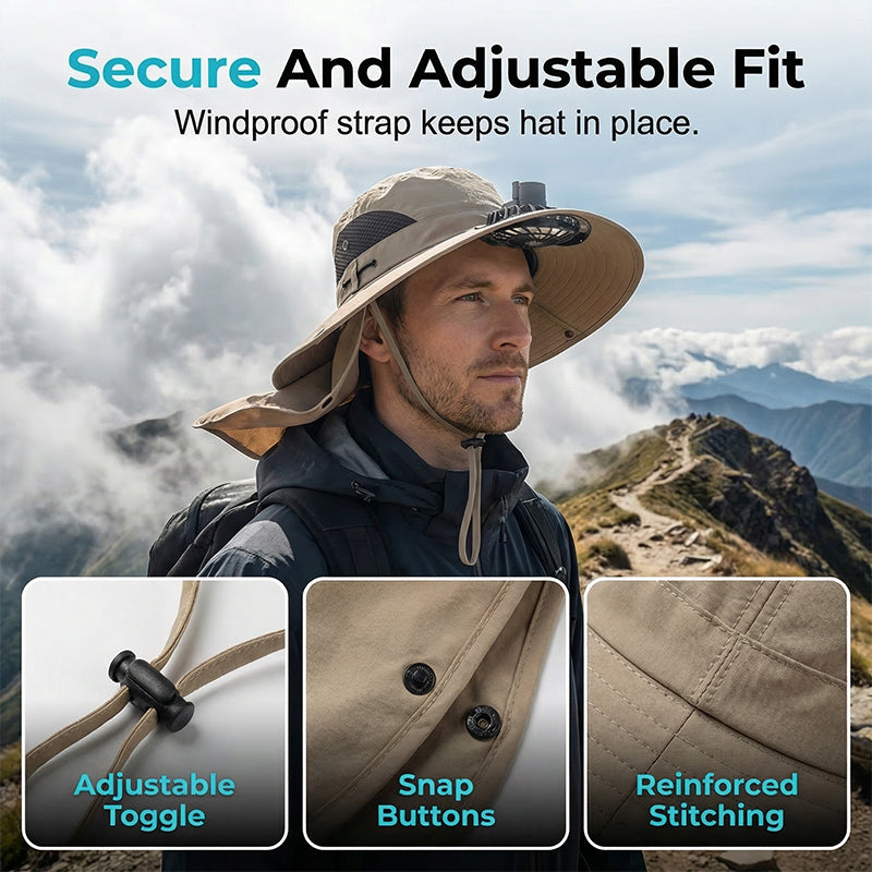 🥳2026 HOT SALE🥳💞50K+ SOLD!🌬️👒 50% OFF! Outdoor Cooling Fan Hat – 360° neck flap, detachable face shield. Keeps you cool & sun‑safe. Ideal for hiking, fishing & all summer adventures. 🎣⛰️