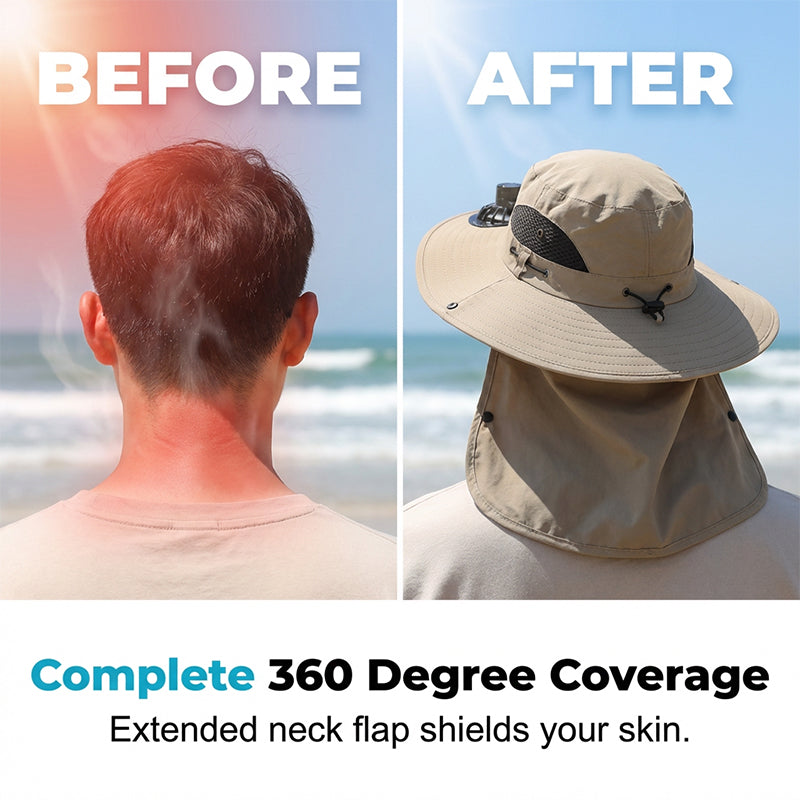 🥳2026 HOT SALE🥳💞50K+ SOLD!🌬️👒 50% OFF! Outdoor Cooling Fan Hat – 360° neck flap, detachable face shield. Keeps you cool & sun‑safe. Ideal for hiking, fishing & all summer adventures. 🎣⛰️