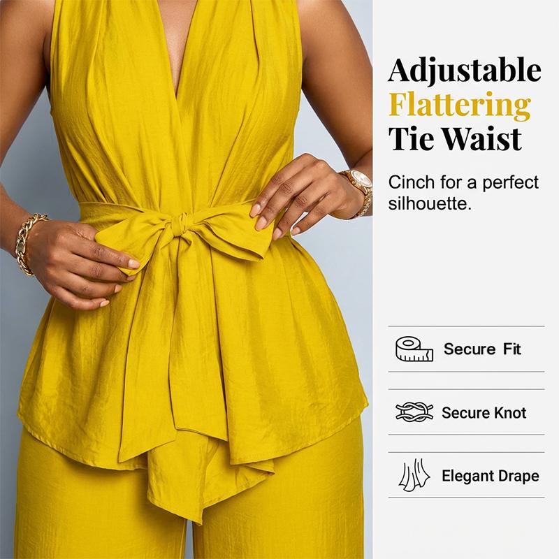 🥳2026 HOT SALE🥳💞50K+ SOLD!💥🎀💫 50% OFF! Sleeveless Top & Wide Pants Set – V-neck, adjustable waist. No matching hassle, instant chic. Perfect for holidays or everyday wear. 🛡️🕊️