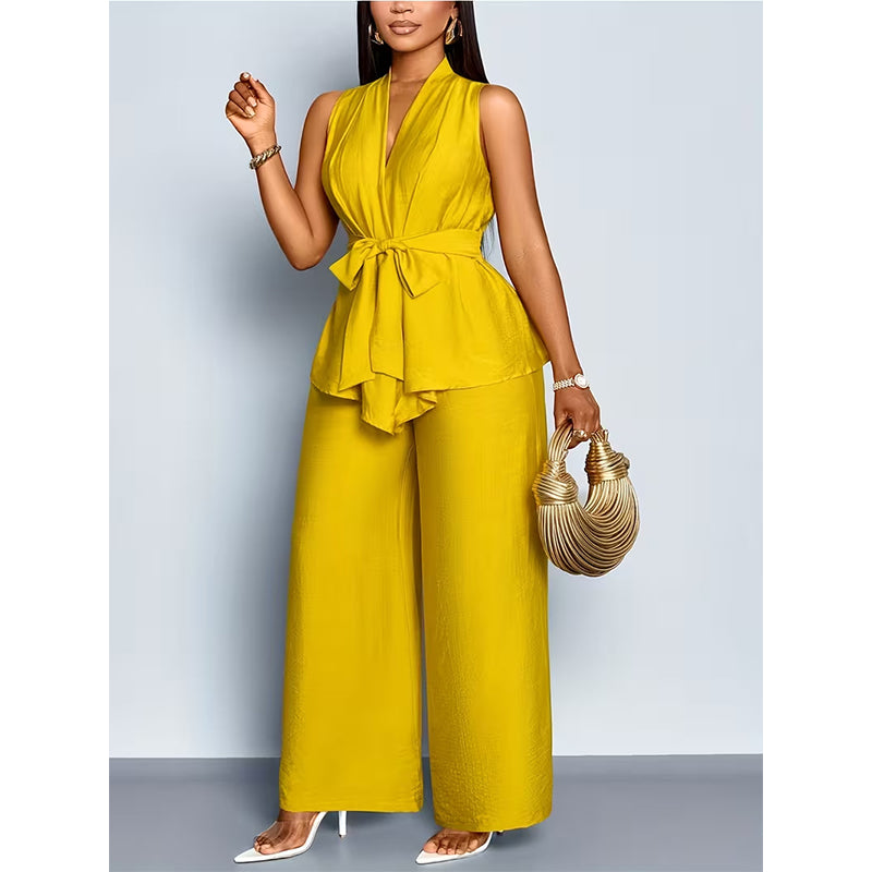 🥳2026 HOT SALE🥳💞50K+ SOLD!💥🎀💫 50% OFF! Sleeveless Top & Wide Pants Set – V-neck, adjustable waist. No matching hassle, instant chic. Perfect for holidays or everyday wear. 🛡️🕊️