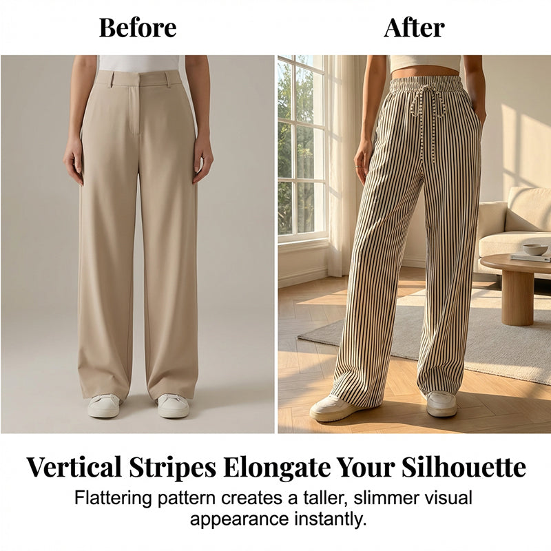 🥳2026 HOT SALE🥳💞50K+ SOLD!💥🎀💫 50% OFF! Striped Wide-Leg Pants – Elastic drawstring waist, no binding. Vertical stripes create slimming effect. Lightweight fabric, all-day comfort. A wardrobe essential. 🛡️🕊️