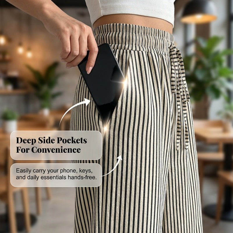 🥳2026 HOT SALE🥳💞50K+ SOLD!💥🎀💫 50% OFF! Striped Wide-Leg Pants – Elastic drawstring waist, no binding. Vertical stripes create slimming effect. Lightweight fabric, all-day comfort. A wardrobe essential. 🛡️🕊️