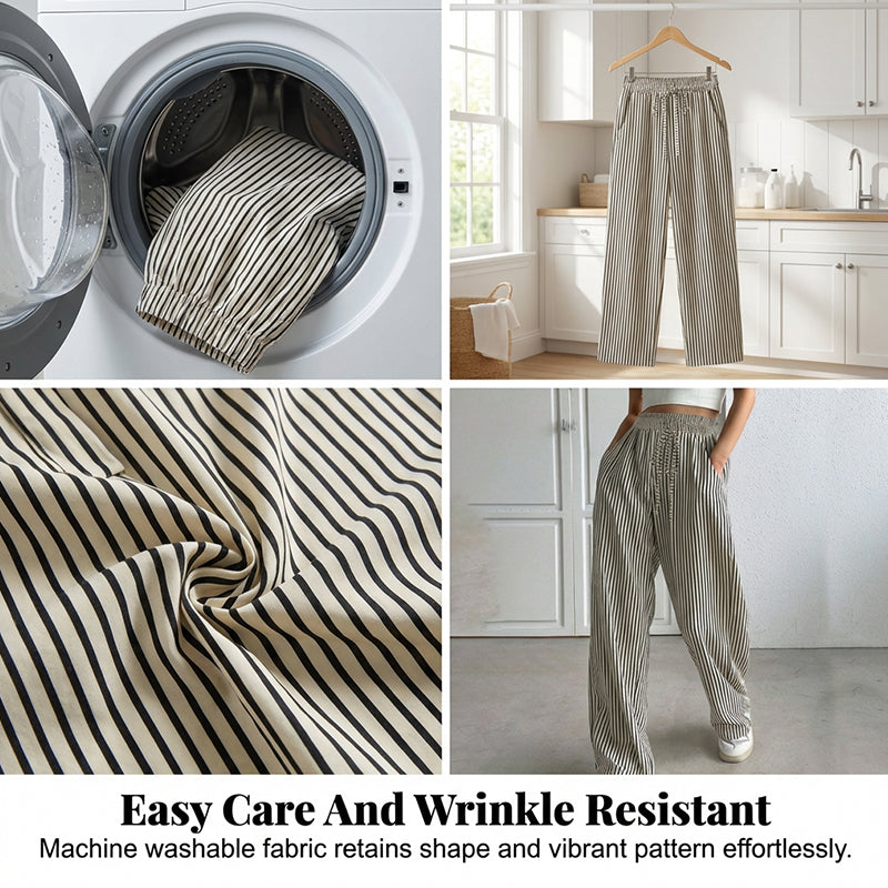 🥳2026 HOT SALE🥳💞50K+ SOLD!💥🎀💫 50% OFF! Striped Wide-Leg Pants – Elastic drawstring waist, no binding. Vertical stripes create slimming effect. Lightweight fabric, all-day comfort. A wardrobe essential. 🛡️🕊️