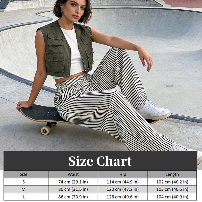 🥳2026 HOT SALE🥳💞50K+ SOLD!💥🎀💫 50% OFF! Striped Wide-Leg Pants – Elastic drawstring waist, no binding. Vertical stripes create slimming effect. Lightweight fabric, all-day comfort. A wardrobe essential. 🛡️🕊️