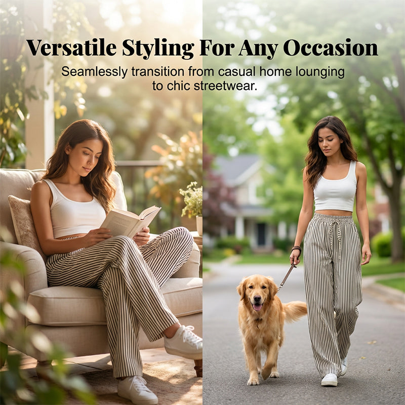 🥳2026 HOT SALE🥳💞50K+ SOLD!💥🎀💫 50% OFF! Striped Wide-Leg Pants – Elastic drawstring waist, no binding. Vertical stripes create slimming effect. Lightweight fabric, all-day comfort. A wardrobe essential. 🛡️🕊️