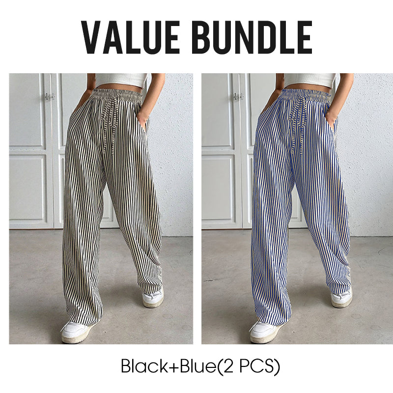 🥳2026 HOT SALE🥳💞50K+ SOLD!💥🎀💫 50% OFF! Striped Wide-Leg Pants – Elastic drawstring waist, no binding. Vertical stripes create slimming effect. Lightweight fabric, all-day comfort. A wardrobe essential. 🛡️🕊️