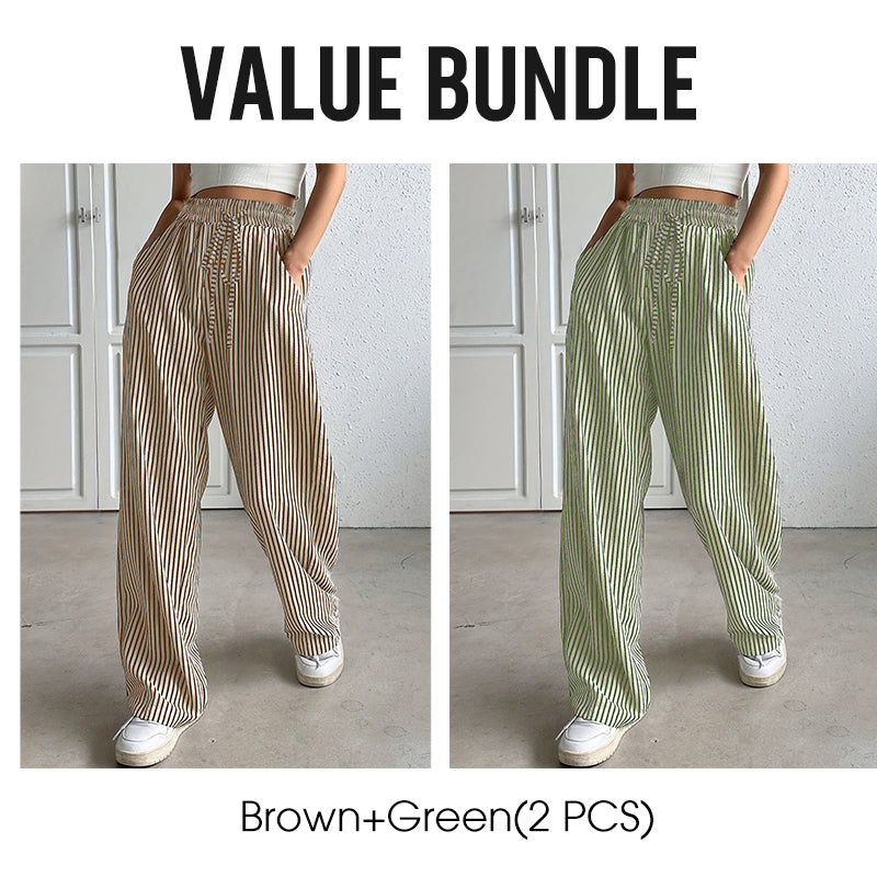 🥳2026 HOT SALE🥳💞50K+ SOLD!💥🎀💫 50% OFF! Striped Wide-Leg Pants – Elastic drawstring waist, no binding. Vertical stripes create slimming effect. Lightweight fabric, all-day comfort. A wardrobe essential. 🛡️🕊️
