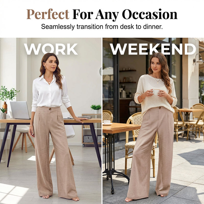 🥳2026 HOT SALE🥳💞50K+ SOLD!💥🎀💫 50% OFF! High-Waist Linen Feel Pants – Breathable fabric, functional pockets. Elastic waist for all-day comfort. A wardrobe must-have. 🛡️🕊️