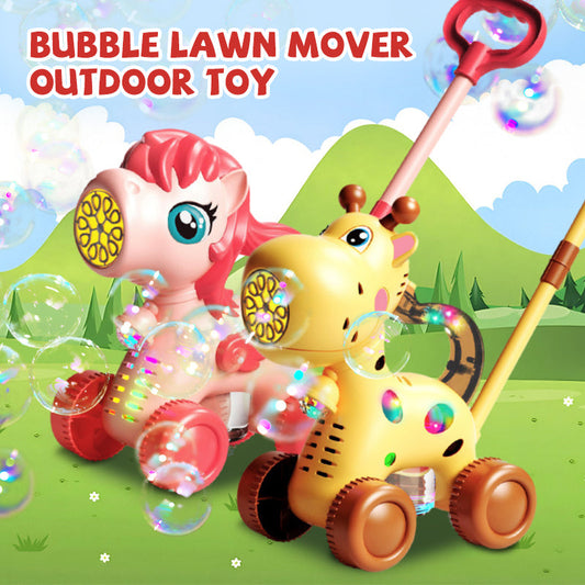 🥳2026 HOT SALE🥳💞50K+ SOLD!🐴✨ 50% OFF! Animal Bubble Lawn Mover – Pink pony / yellow deer. Large stable wheels, 2‑height handle. Comes with bubble liquid. Hours of outdoor play. 🏡🎁