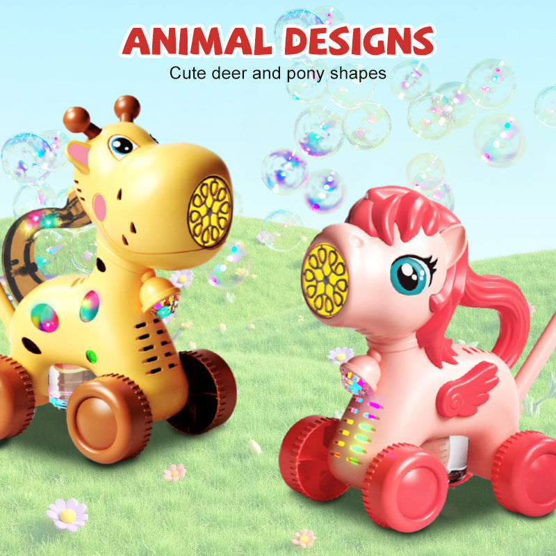 🥳2026 HOT SALE🥳💞50K+ SOLD!🐴✨ 50% OFF! Animal Bubble Lawn Mover – Pink pony / yellow deer. Large stable wheels, 2‑height handle. Comes with bubble liquid. Hours of outdoor play. 🏡🎁