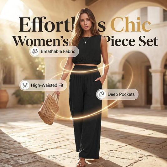 🥳2026 HOT SALE🥳💞50K+ SOLD!🏖️💨 50% OFF! Women's 2-Piece Tank Top & Wide-Leg Pants Set – Breathable fabric, shirred elastic waist & deep side pockets. Keep cool & chic all summer. 👗✨