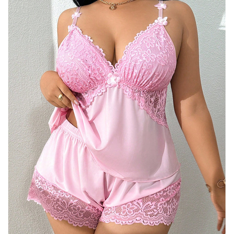 🥳2026 HOT SALE🥳💞50K+ SOLD!👗🌸 50% OFF! Lace Trim Camisole & Shorts Pajama Set – Soft satin-like fabric, adjustable straps & V-neck. Elastic waist shorts for easy on/off. Perfect for a relaxing night. 🛏️✨