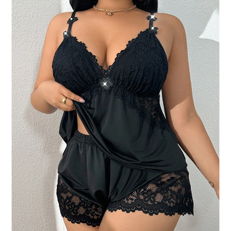 🥳2026 HOT SALE🥳💞50K+ SOLD!👗🌸 50% OFF! Lace Trim Camisole & Shorts Pajama Set – Soft satin-like fabric, adjustable straps & V-neck. Elastic waist shorts for easy on/off. Perfect for a relaxing night. 🛏️✨