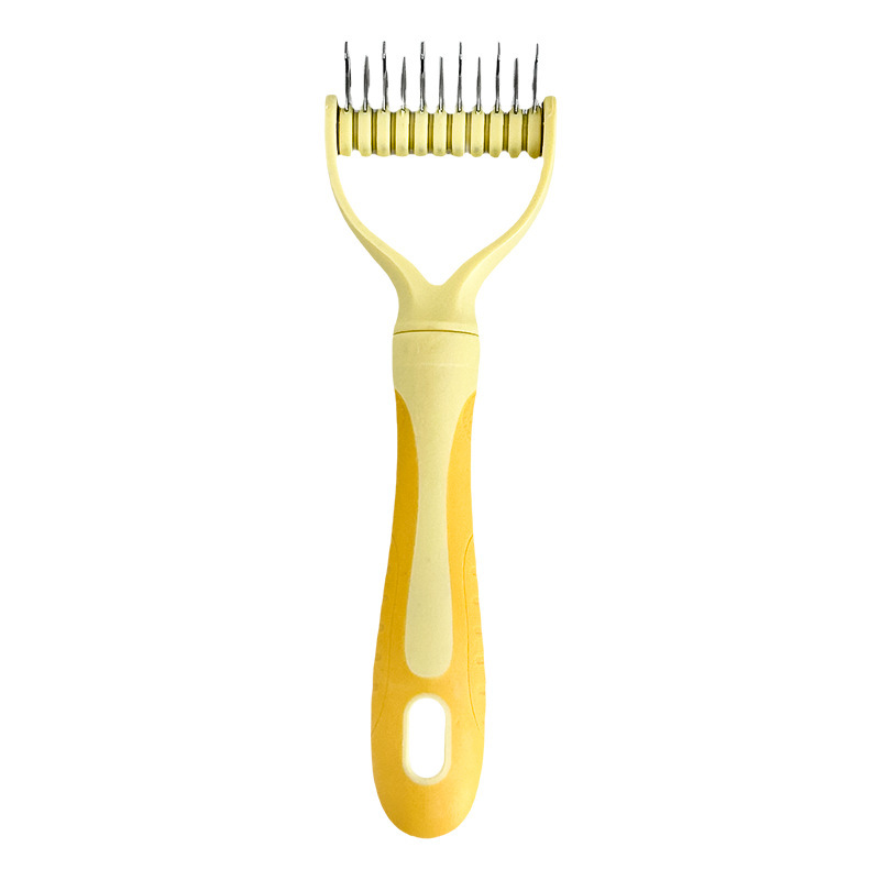 🥳2026 HOT SALE🥳💞50K+ SOLD!🐕💨50% OFF! Dual-Sided Pet Grooming Rake – 9-tooth for mats, 17-tooth for shedding. Skin-safe rounded teeth, ergonomic grip. Less mess, more cuddles. ✨🧡