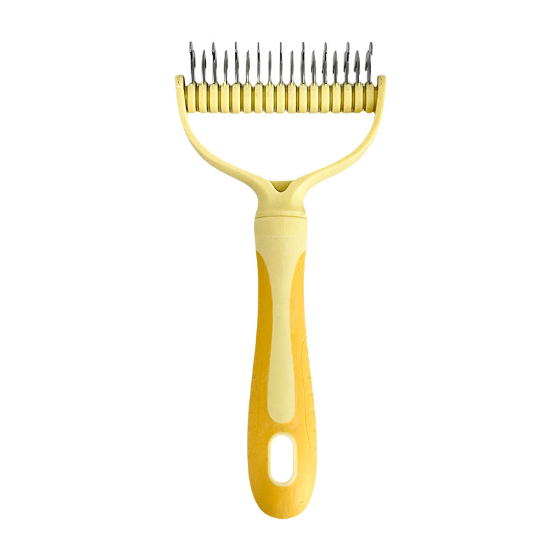 🥳2026 HOT SALE🥳💞50K+ SOLD!🐕💨50% OFF! Dual-Sided Pet Grooming Rake – 9-tooth for mats, 17-tooth for shedding. Skin-safe rounded teeth, ergonomic grip. Less mess, more cuddles. ✨🧡