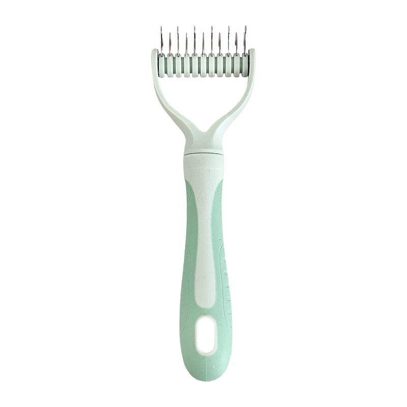 🥳2026 HOT SALE🥳💞50K+ SOLD!🐕💨50% OFF! Dual-Sided Pet Grooming Rake – 9-tooth for mats, 17-tooth for shedding. Skin-safe rounded teeth, ergonomic grip. Less mess, more cuddles. ✨🧡