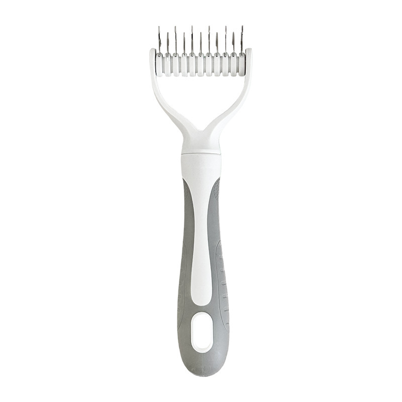 🥳2026 HOT SALE🥳💞50K+ SOLD!🐕💨50% OFF! Dual-Sided Pet Grooming Rake – 9-tooth for mats, 17-tooth for shedding. Skin-safe rounded teeth, ergonomic grip. Less mess, more cuddles. ✨🧡