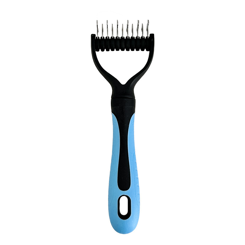 🥳2026 HOT SALE🥳💞50K+ SOLD!🐕💨50% OFF! Dual-Sided Pet Grooming Rake – 9-tooth for mats, 17-tooth for shedding. Skin-safe rounded teeth, ergonomic grip. Less mess, more cuddles. ✨🧡