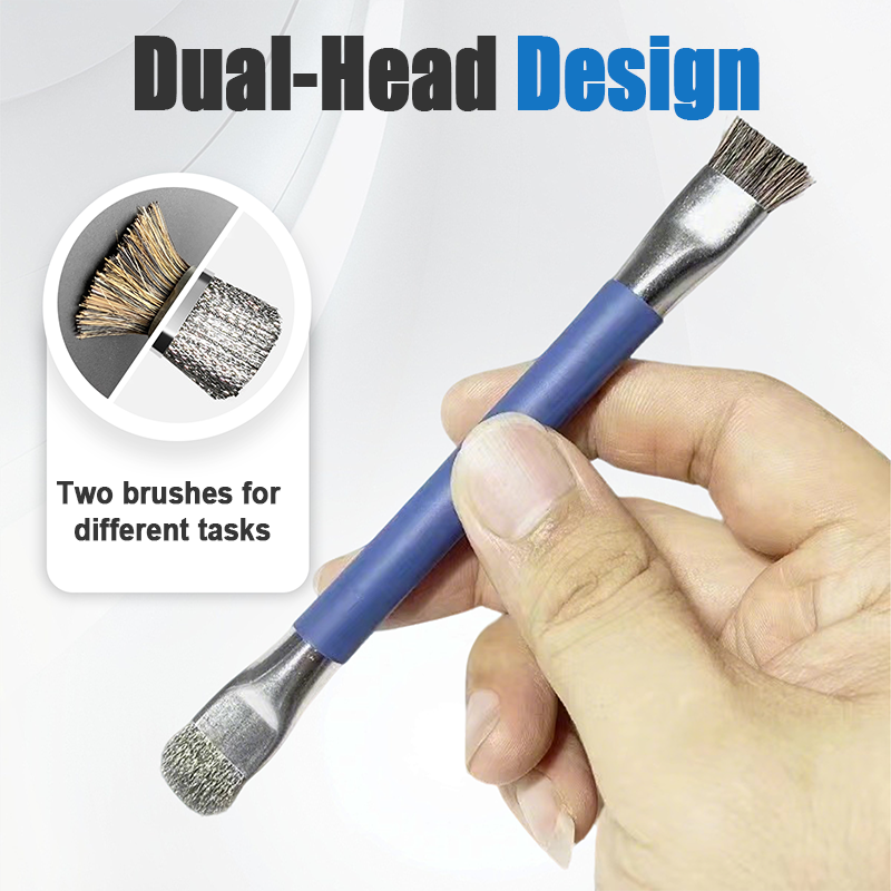 Dual-Head Phone Repair Brush with Wire & Hog Bristle