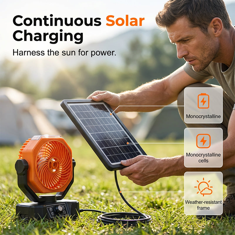 🥳2026 HOT SALE🥳💞50K+ SOLD!🌞⛺ 50% OFF! Solar Portable Misting Fan – Cool mist + wide oscillation + remote control. Solar powered, off‑grid camping comfort. No more sticky summer days! 💨🌀