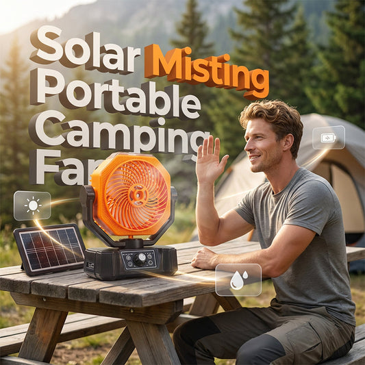 🥳2026 HOT SALE🥳💞50K+ SOLD!🌞⛺ 50% OFF! Solar Portable Misting Fan – Cool mist + wide oscillation + remote control. Solar powered, off‑grid camping comfort. No more sticky summer days! 💨🌀