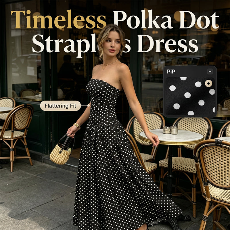 🥳2026 HOT SALE🥳💞50K+ SOLD!👗🌹 50% OFF! Polka Dot Strapless Dress – Secure fit, breathable fabric. Timeless vacation elegance. ✨🌸
