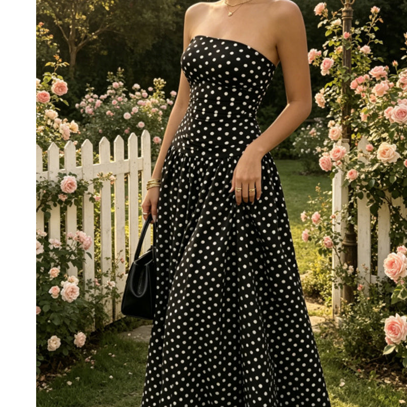 🥳2026 HOT SALE🥳💞50K+ SOLD!👗🌹 50% OFF! Polka Dot Strapless Dress – Secure fit, breathable fabric. Timeless vacation elegance. ✨🌸