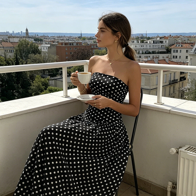 🥳2026 HOT SALE🥳💞50K+ SOLD!👗🌹 50% OFF! Polka Dot Strapless Dress – Secure fit, breathable fabric. Timeless vacation elegance. ✨🌸
