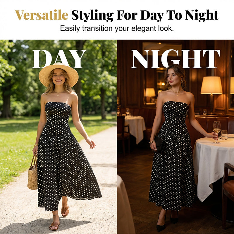 🥳2026 HOT SALE🥳💞50K+ SOLD!👗🌹 50% OFF! Polka Dot Strapless Dress – Secure fit, breathable fabric. Timeless vacation elegance. ✨🌸