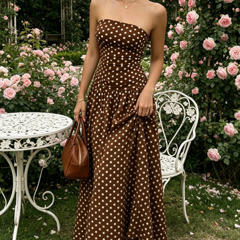 🥳2026 HOT SALE🥳💞50K+ SOLD!👗🌹 50% OFF! Polka Dot Strapless Dress – Secure fit, breathable fabric. Timeless vacation elegance. ✨🌸