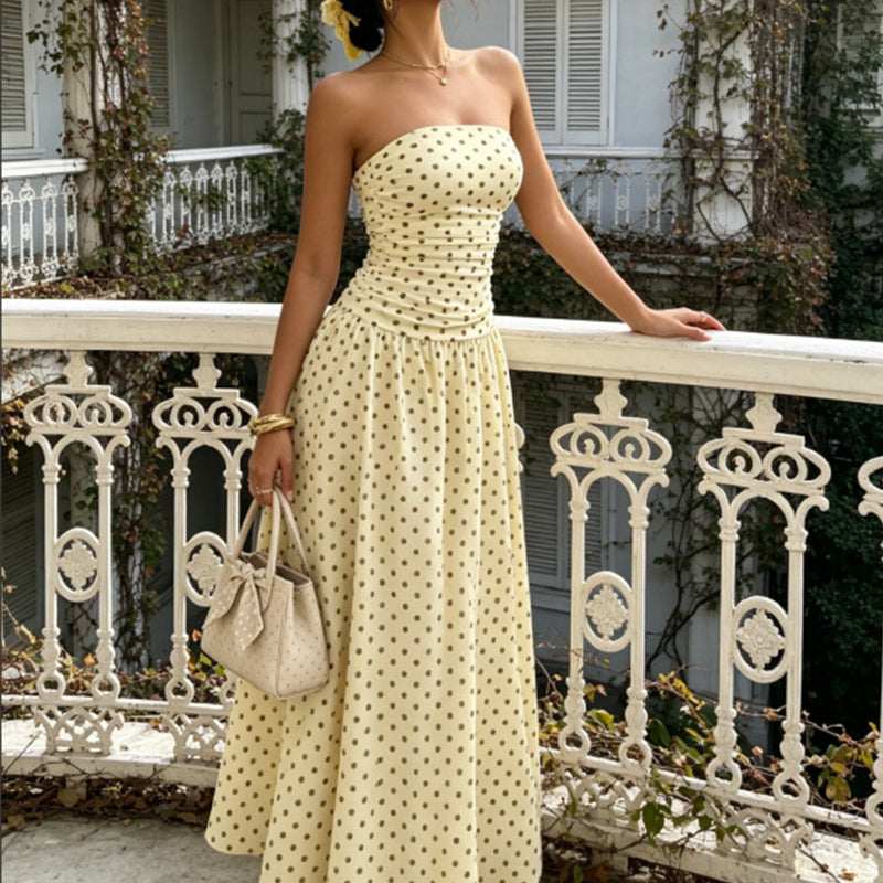 🥳2026 HOT SALE🥳💞50K+ SOLD!👗🌹 50% OFF! Polka Dot Strapless Dress – Secure fit, breathable fabric. Timeless vacation elegance. ✨🌸