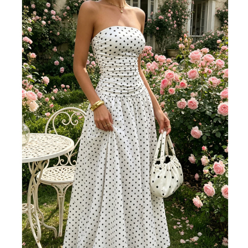 🥳2026 HOT SALE🥳💞50K+ SOLD!👗🌹 50% OFF! Polka Dot Strapless Dress – Secure fit, breathable fabric. Timeless vacation elegance. ✨🌸