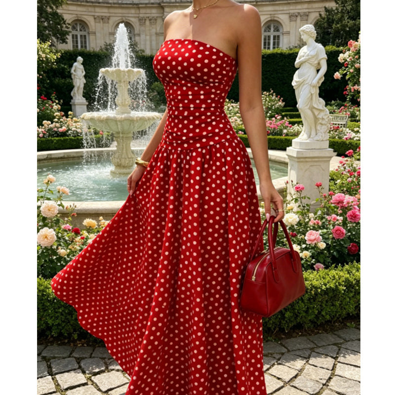 🥳2026 HOT SALE🥳💞50K+ SOLD!👗🌹 50% OFF! Polka Dot Strapless Dress – Secure fit, breathable fabric. Timeless vacation elegance. ✨🌸