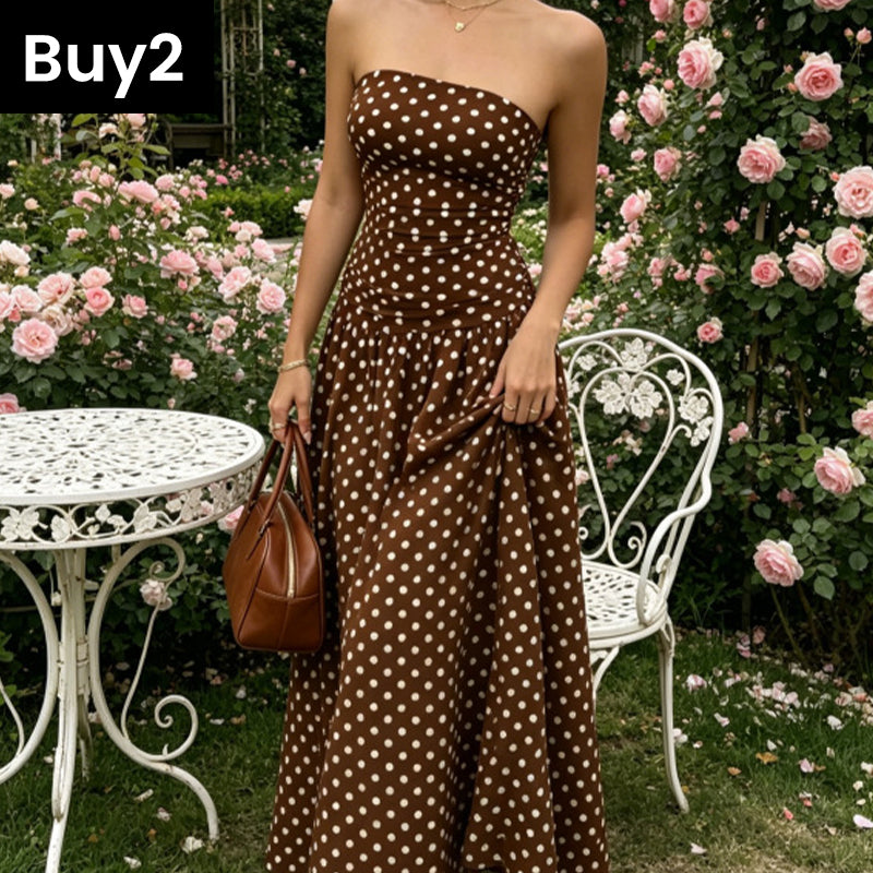 🥳2026 HOT SALE🥳💞50K+ SOLD!👗🌹 50% OFF! Polka Dot Strapless Dress – Secure fit, breathable fabric. Timeless vacation elegance. ✨🌸