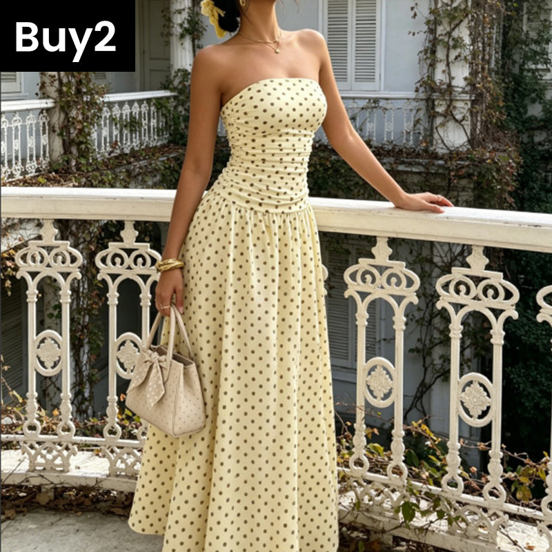🥳2026 HOT SALE🥳💞50K+ SOLD!👗🌹 50% OFF! Polka Dot Strapless Dress – Secure fit, breathable fabric. Timeless vacation elegance. ✨🌸