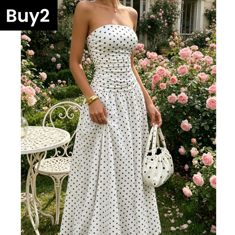 🥳2026 HOT SALE🥳💞50K+ SOLD!👗🌹 50% OFF! Polka Dot Strapless Dress – Secure fit, breathable fabric. Timeless vacation elegance. ✨🌸