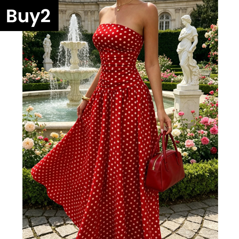 🥳2026 HOT SALE🥳💞50K+ SOLD!👗🌹 50% OFF! Polka Dot Strapless Dress – Secure fit, breathable fabric. Timeless vacation elegance. ✨🌸