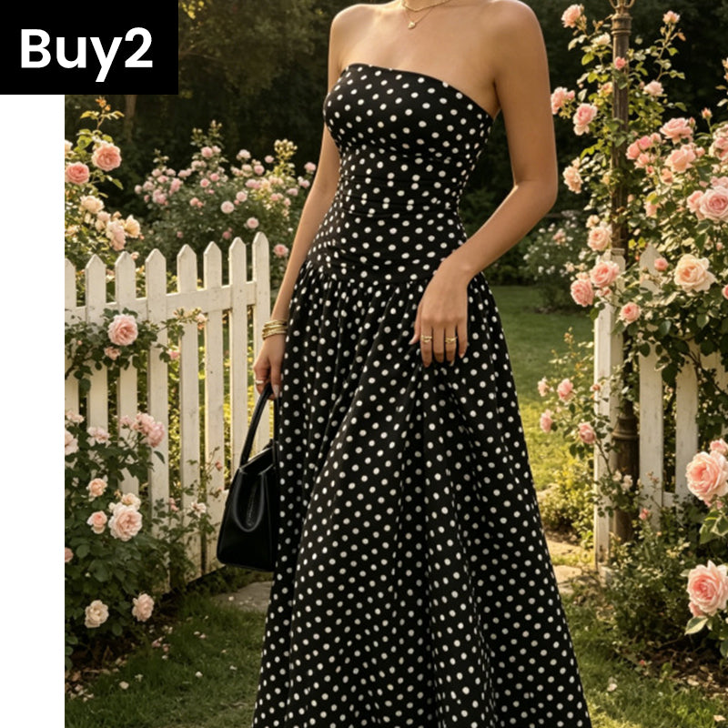🥳2026 HOT SALE🥳💞50K+ SOLD!👗🌹 50% OFF! Polka Dot Strapless Dress – Secure fit, breathable fabric. Timeless vacation elegance. ✨🌸