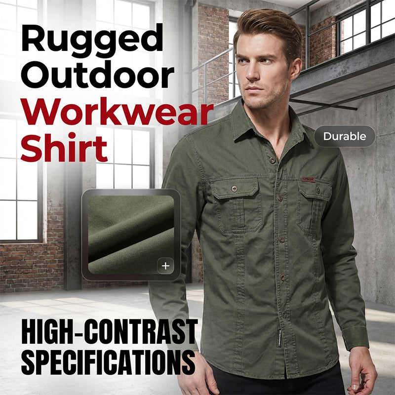 🥳2026 HOT SALE🥳💞50K+ SOLD!👕🔥 50% OFF! Men’s Long Sleeve Cotton Workwear Shirt – Breathable, reinforced seams & dual chest pockets. Tailored fit moves with you. A durable everyday essential. 🛡️✨