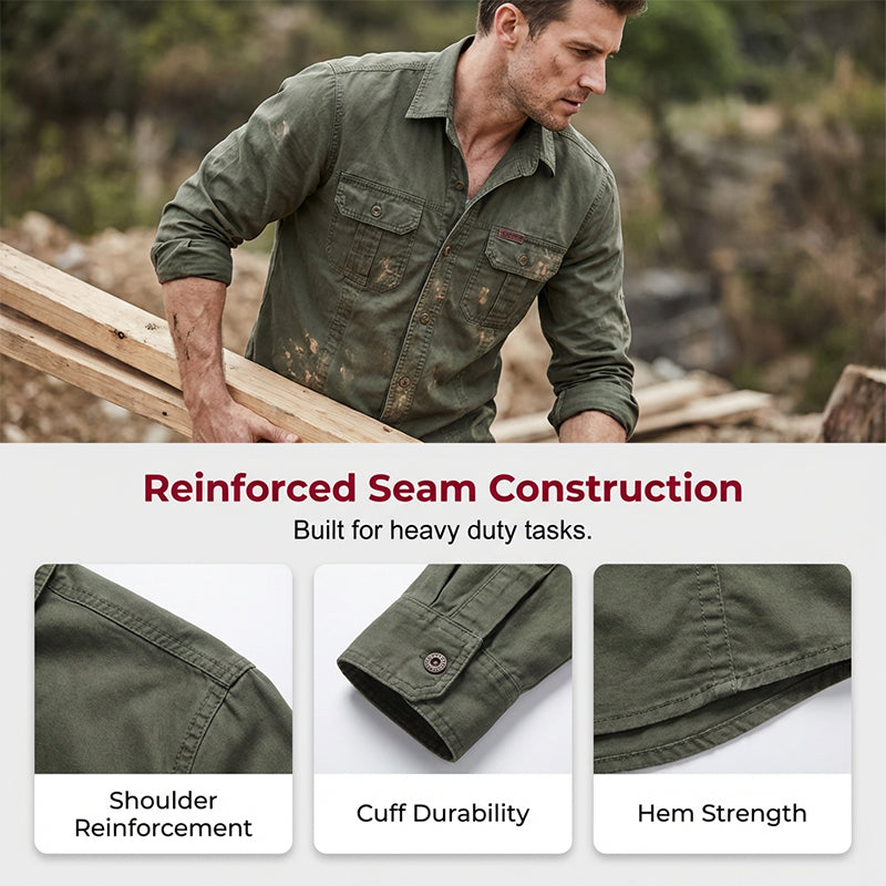 🥳2026 HOT SALE🥳💞50K+ SOLD!👕🔥 50% OFF! Men’s Long Sleeve Cotton Workwear Shirt – Breathable, reinforced seams & dual chest pockets. Tailored fit moves with you. A durable everyday essential. 🛡️✨
